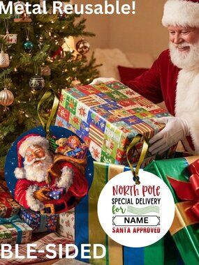 Santa Reusable Metal Christmas Tag Personalized